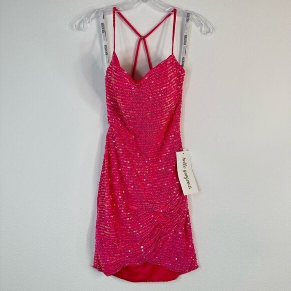 Blush Hot Pink Sequin Embellished Dress Womens 2 NWT BarbieCore Homecoming Glam - Picture 1 of 10